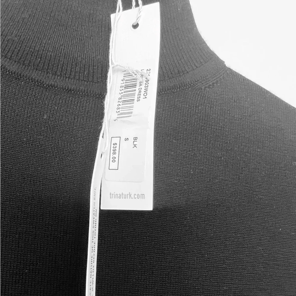 Trina Turk Black Wool Larissa Sweater Dress Mock Turtleneck Taffeta Bell Cuffs S - Picture 5 of 7